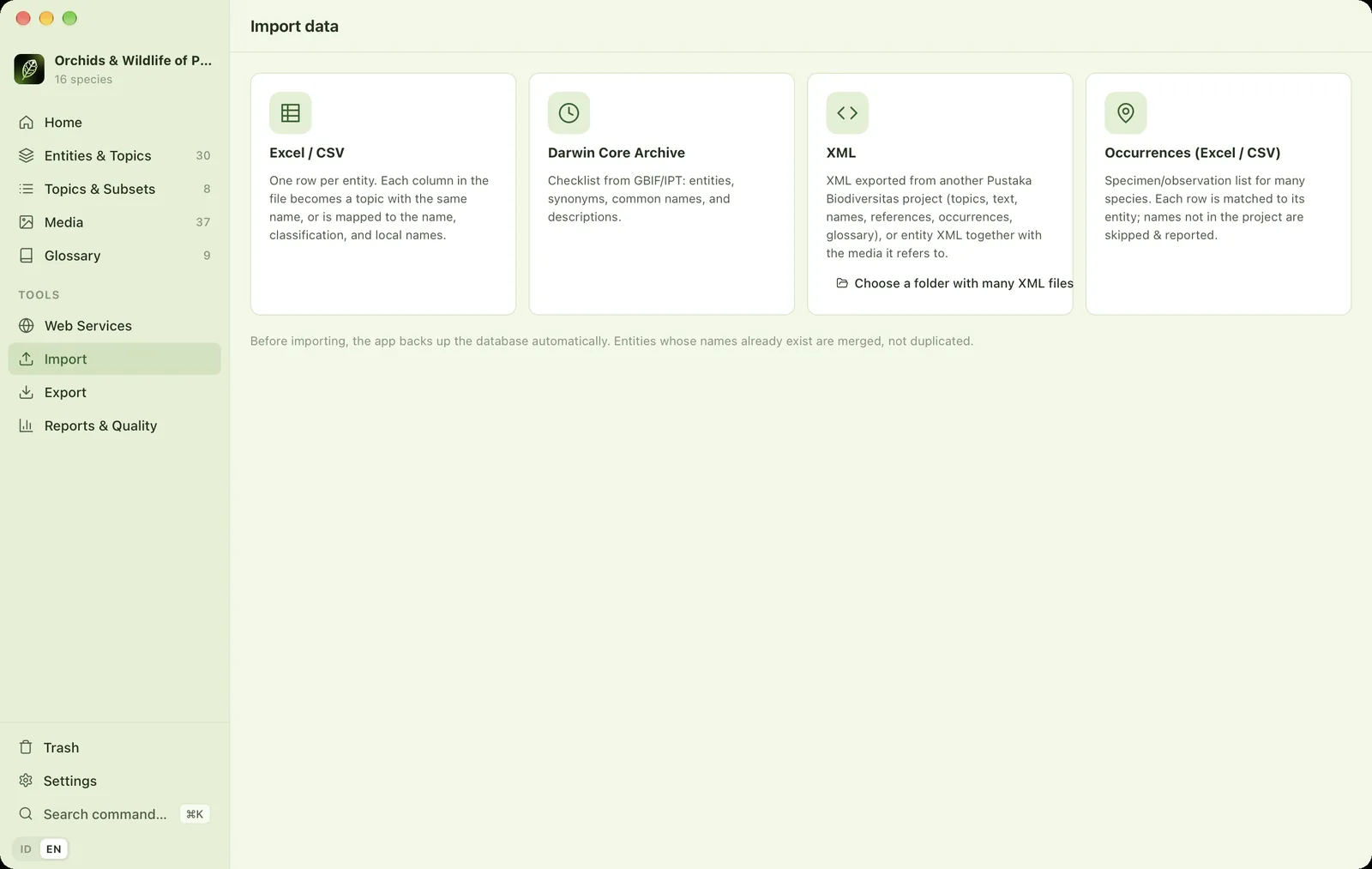 Import page