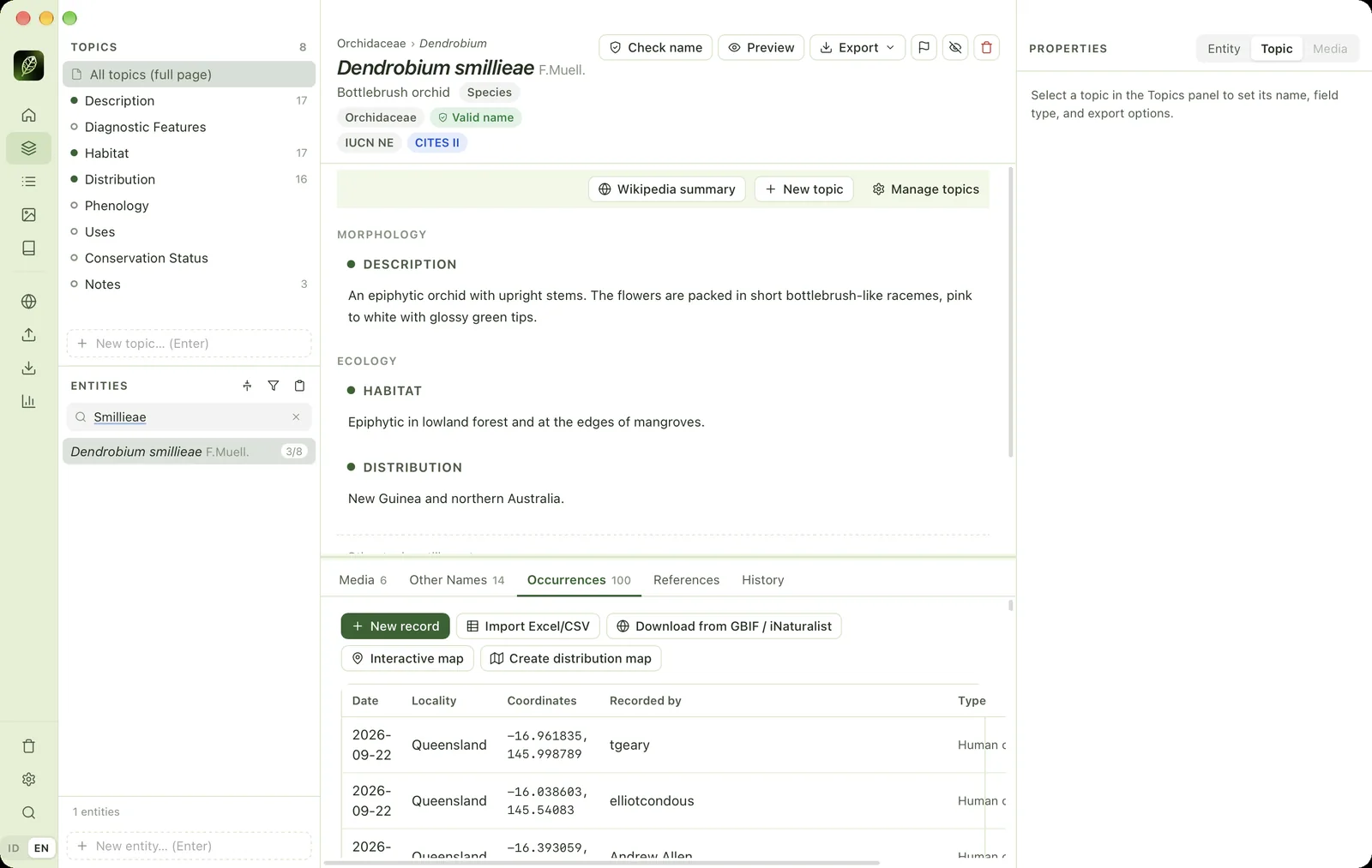 The Occurrences tab in the workspace