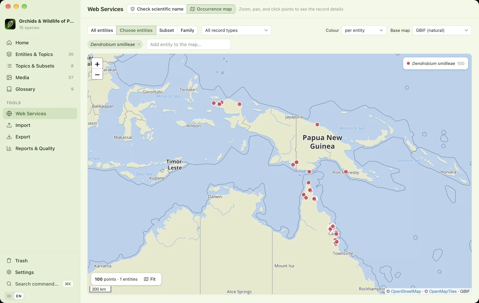 The interactive occurrence map