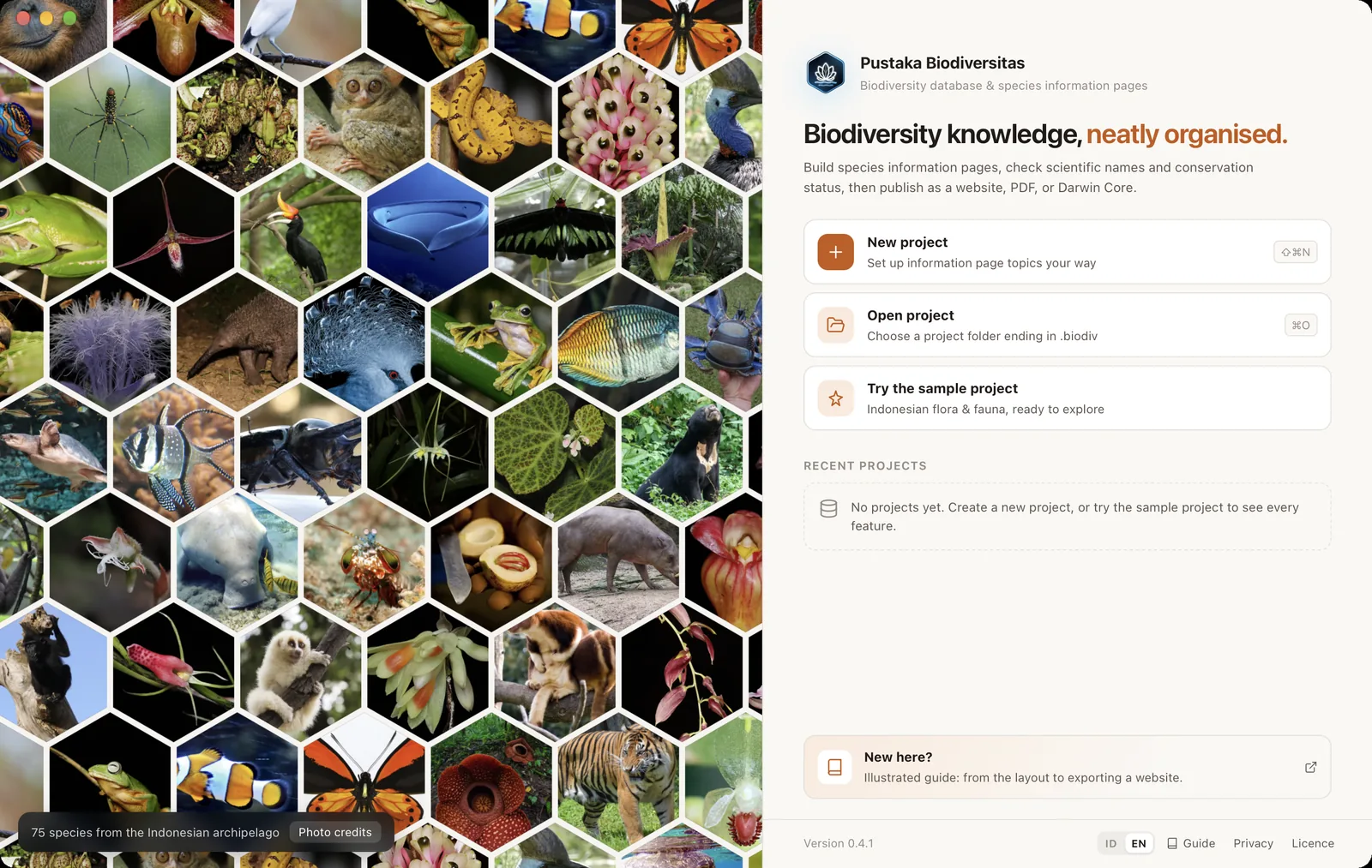 Pustaka Biodiversitas start screen
